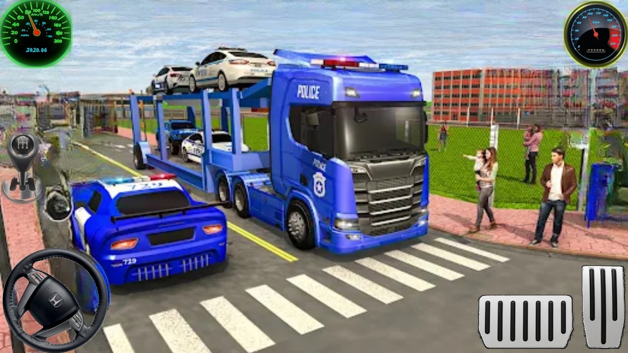 Police Car Transport Truck Game - Car Deliver To Police Stations 🚨 Police Car Game 🚩