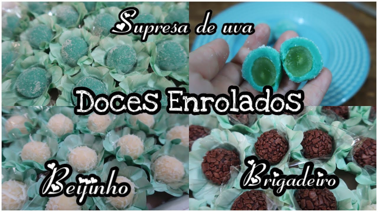 FAZENDO DOCES ENROLADOS PARA FESTA - SURPRESA DE UVA, BRIGADEIRO E BEIJINHO - VLOG