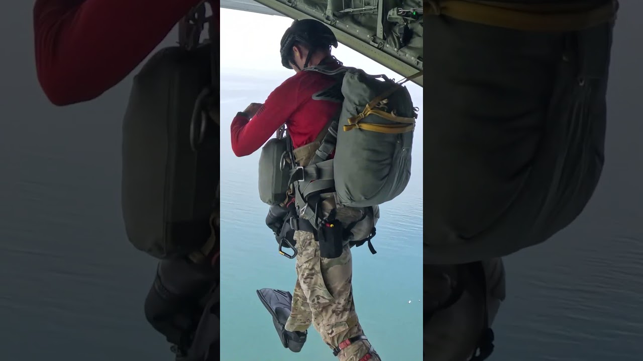 Watch Air Force pararescuemen hop from the back of a cargo plane during a search and rescue exercise