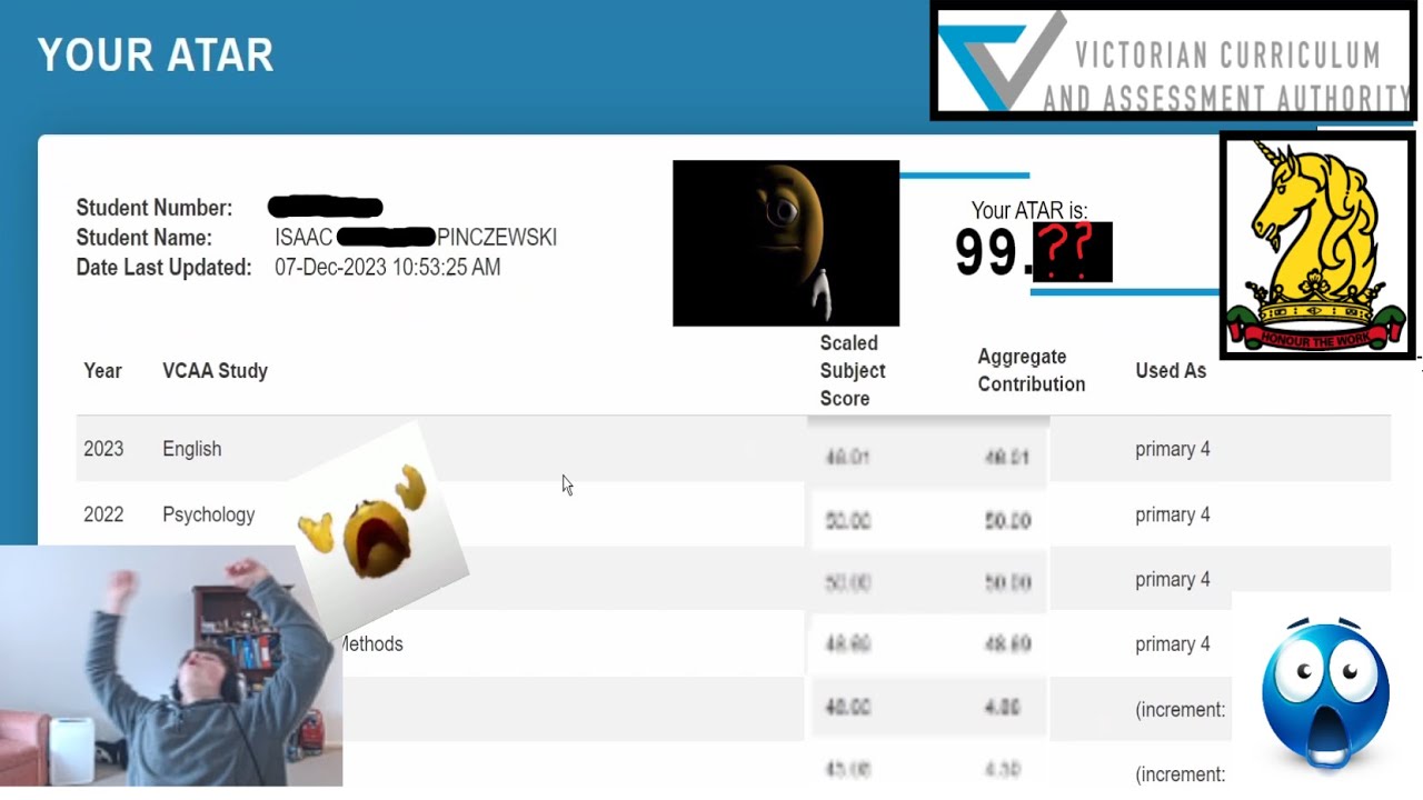 The GREATEST 2023 VCE ATAR Reaction (99+????) (RAW 50!?!?)