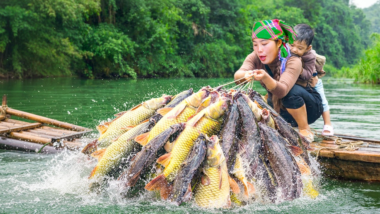 Single Mom Fishing Skill: Harvest Giant Carp and Sturgeon in the Large River - Bring to Market Sell