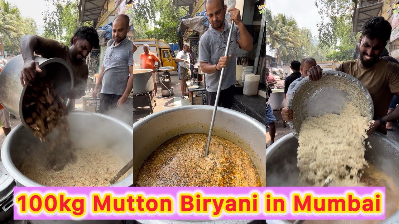 Massive making of 100kg Mutton Biryani in Mumbai😍😍 Full making easy Recipe with Street Style Tadka🤩🔥