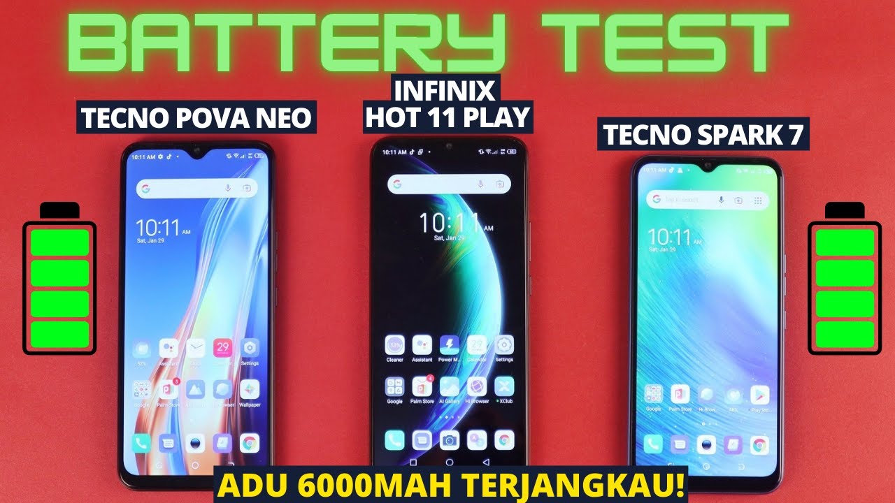 BATTERY TEST Tecno Pova Neo vs Infinix Hot 11 Play vs Tecno Spark 7 Indonesia, Siapa Paling BADAK?!
