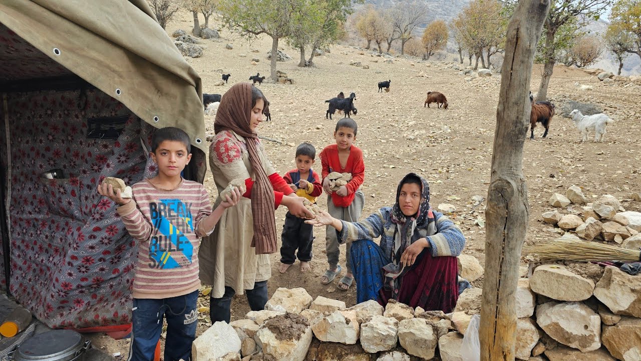 The hardest days of nomads; building a stone house + cooking local food by the fire