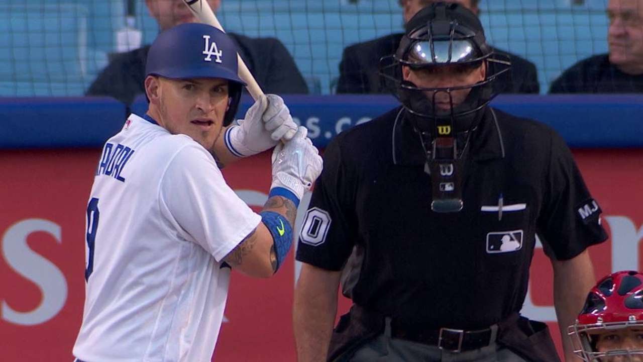 STL@LAD: Grandal wears wrong helmet during at-bat