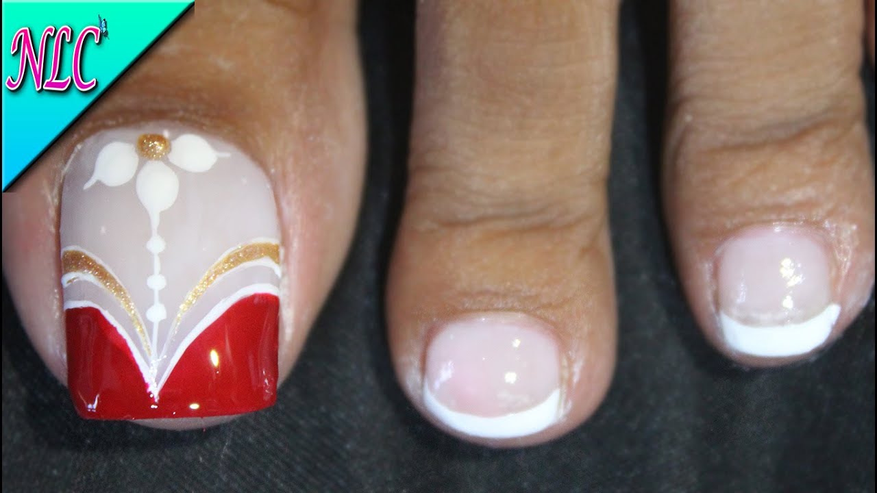 FLOWERS AND FRENCH NAIL ART - DISEÑO DE UÑAS PARA PIES FLORES Y FRANCÉS ¡Muy Fácil! - NLC