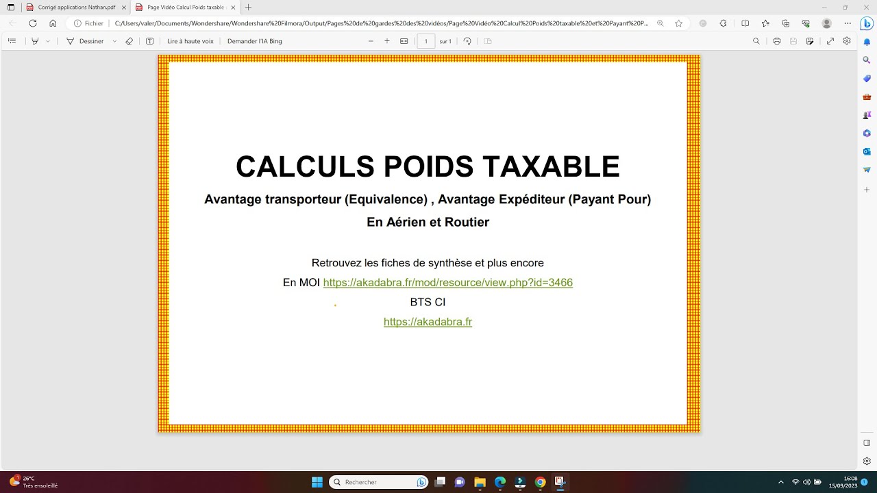 Calcul Poids taxable aérien et routier en BTS CI MOI