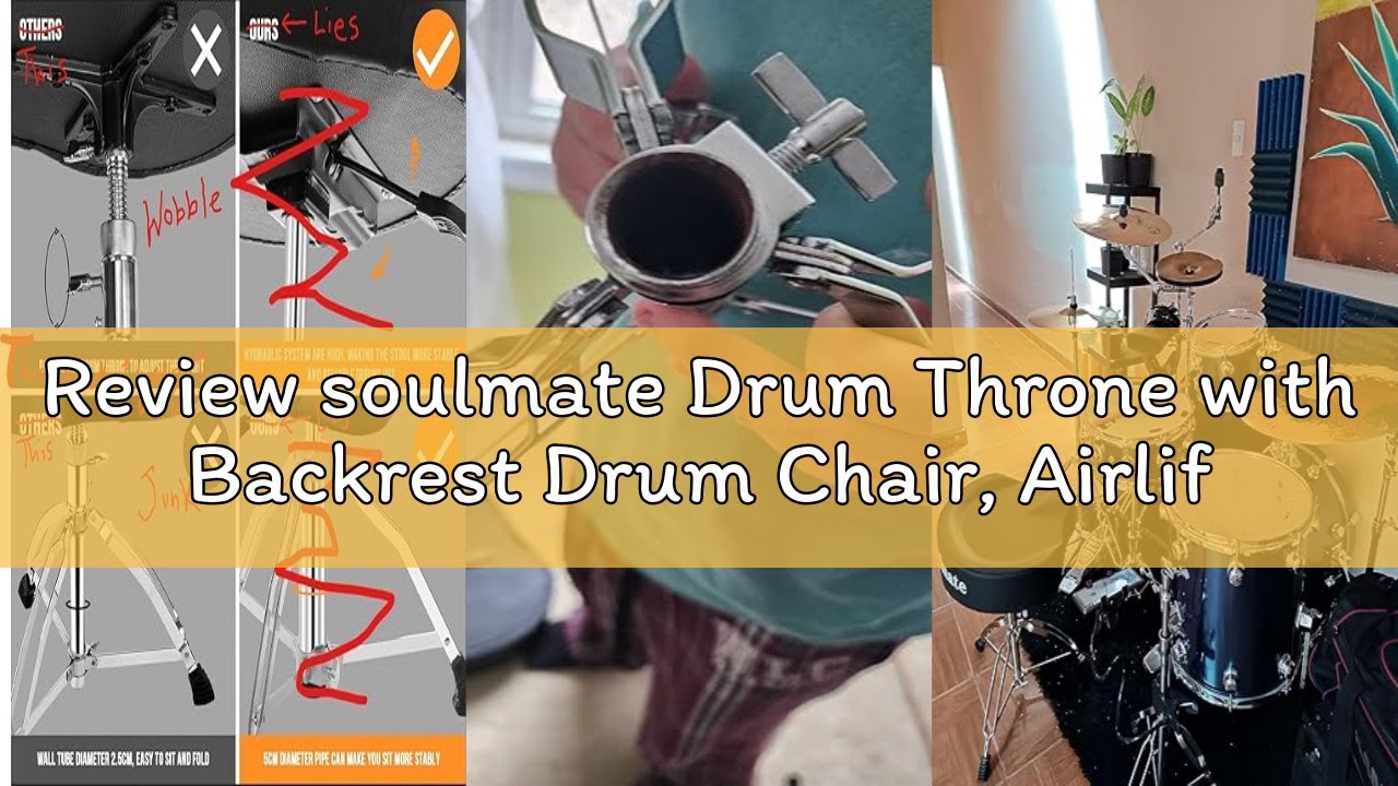 Review soulmate Drum Throne with Backrest Drum Chair, Airlift Rotatable Drum Throne Seat Heavy Duty