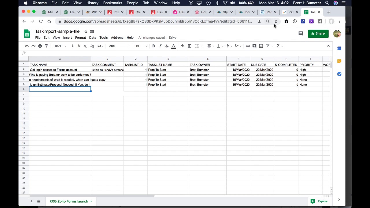 Zoho import project from csv error