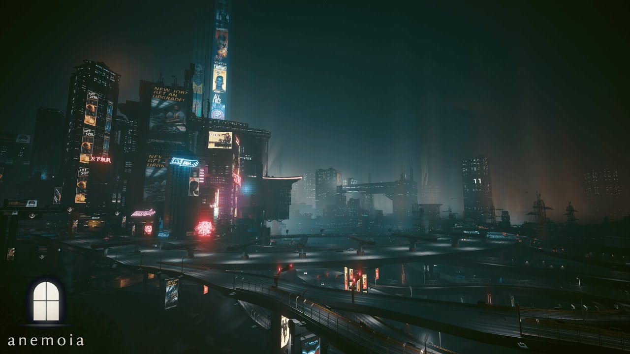 Cyberpunk 2077 Ambience 🌃 Night City View + Synthwave Beats | Study, Code, Focus | ANEMOIA