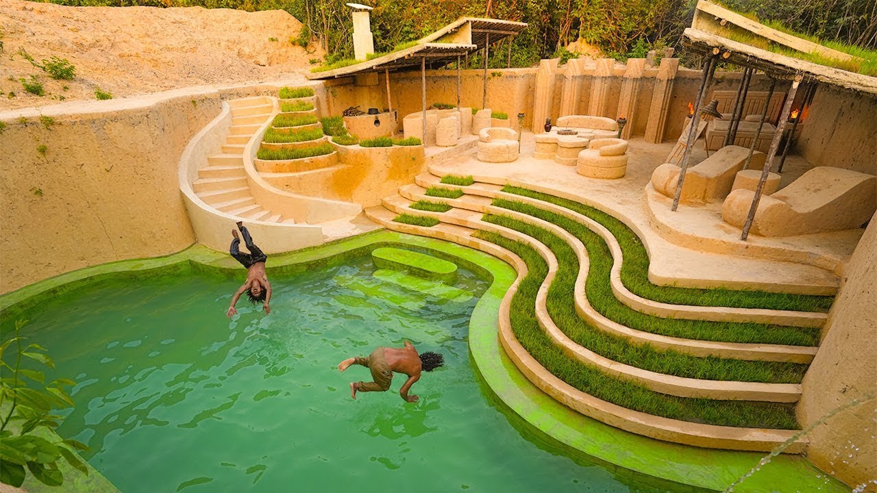My Summer Holiday 155 Days Building 1M Dollars Water Slide Park into Underground Swimming Pool House
