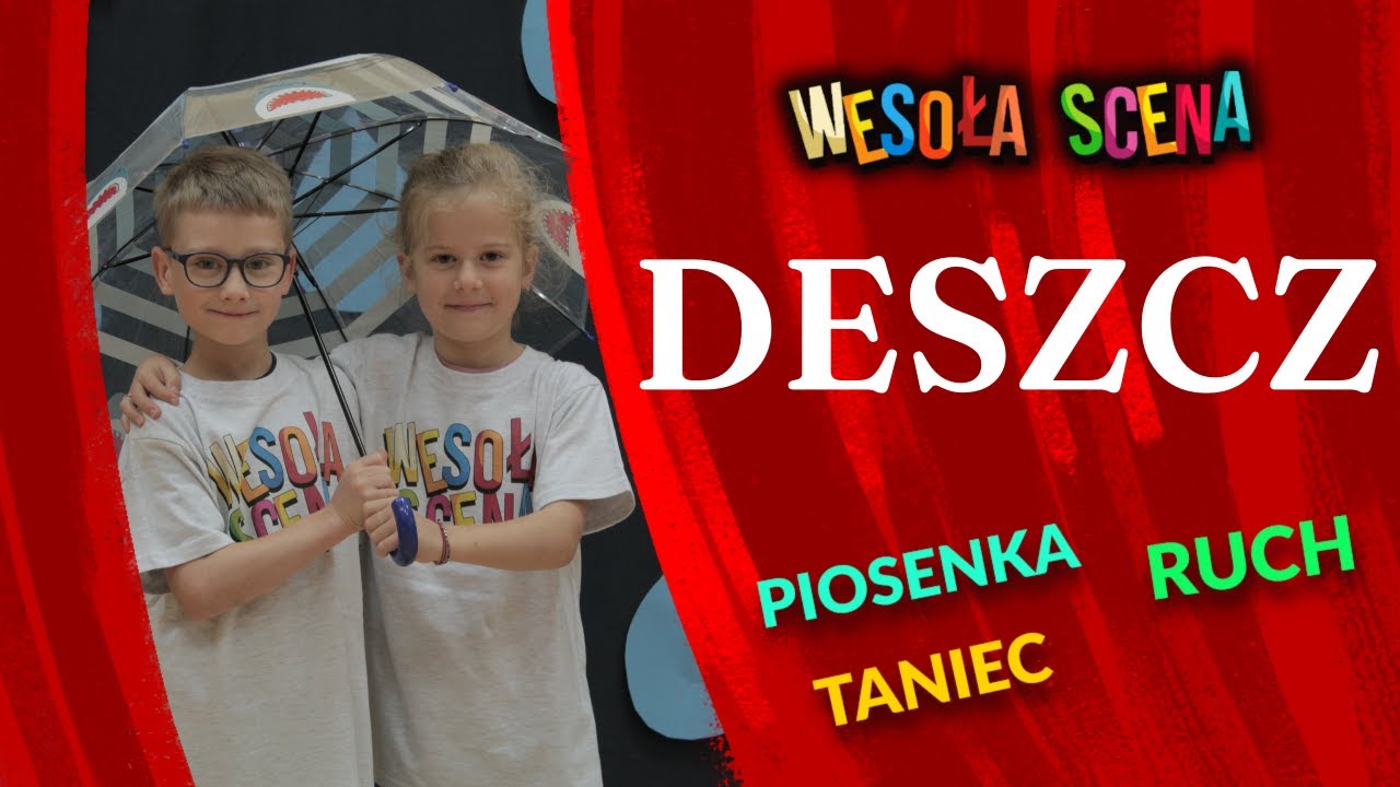 WESOŁA SCENA - DESZCZ. Zabawa rytmiczna dla dzieci. U nas deszczyk stuka i kapie z deszczowej chmury