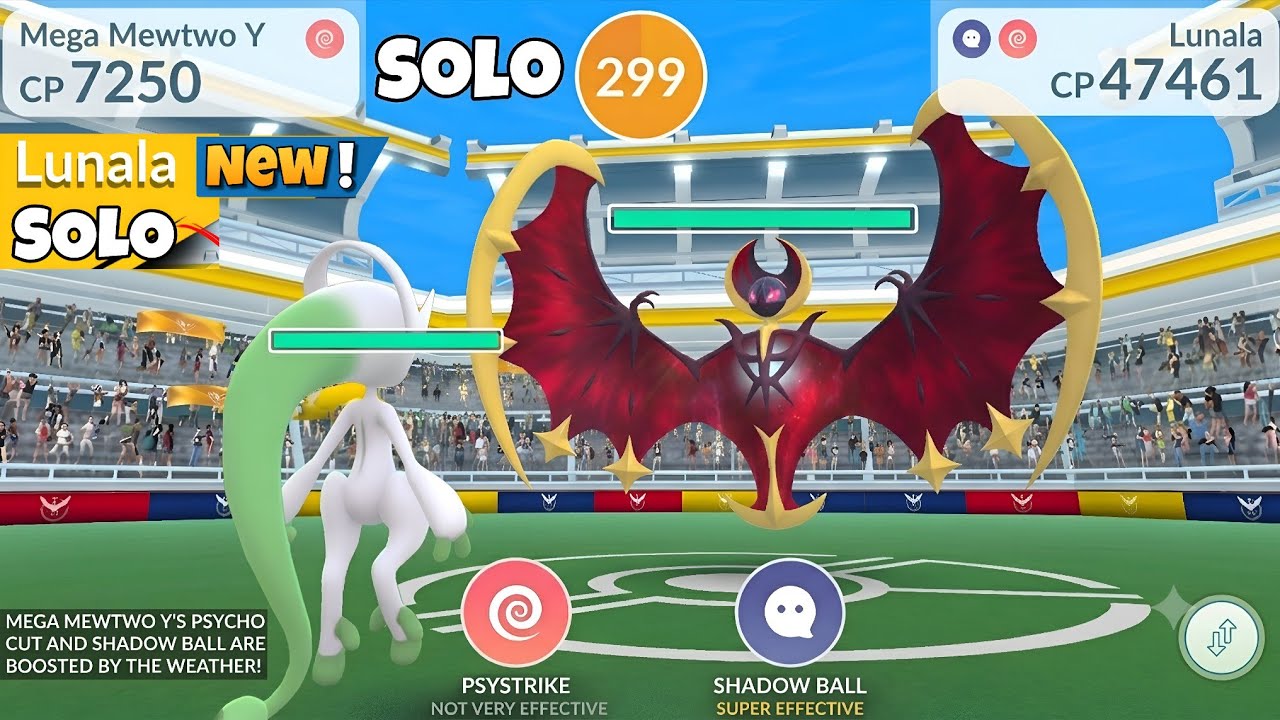 Как пройти рейд на Lunala в одиночку с помощью Mega Mewtwo Y в Pok&eacute;mon GO✨️