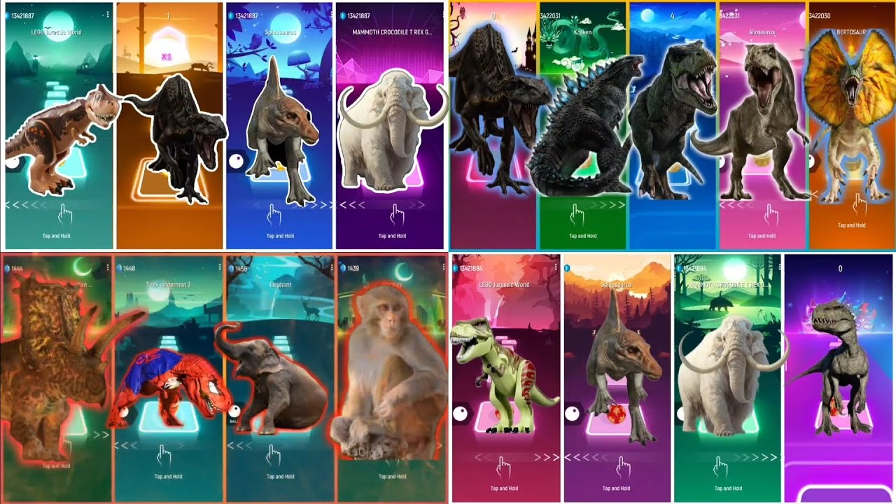 🎶 Gigantosaurus vs Tyrannosaurus Rex vs Spinosaurus vs Mammoth – Tiles Hop Gameplay 🎶