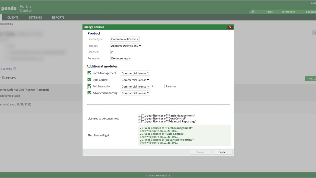 PCPC Assigning a feature module to existing client