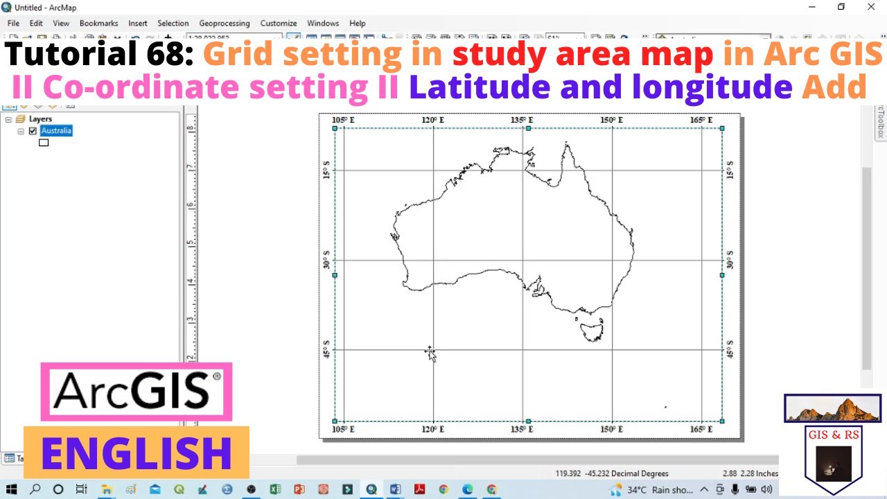 Grid setting in study area map in Arc GIS  II  Co-ordinate setting  II  Latitude and longitude Add