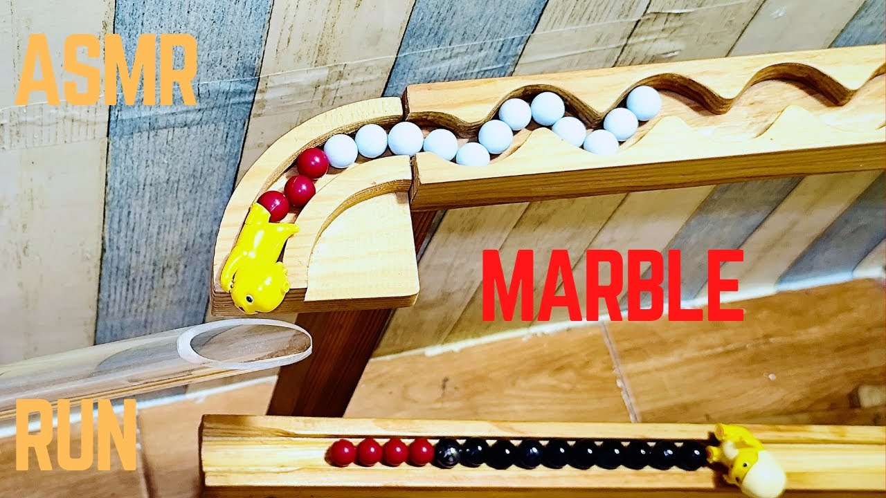 ASMR marble run #44 with wooden track and colour marbles