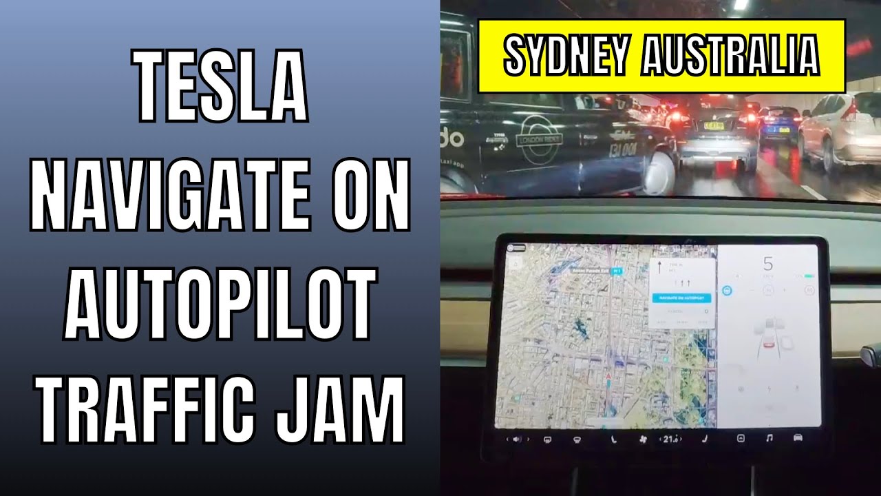 Tesla Model 3 Navigate on Autopilot. Traffic Jam in Sydney Australia