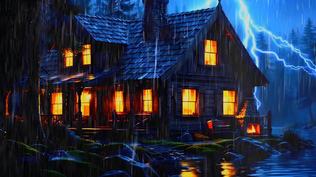 Heavy Rain and Thunder Sounds for Sleeping – Forest River Cabin | Deep Thunderstorm for Rest, Live