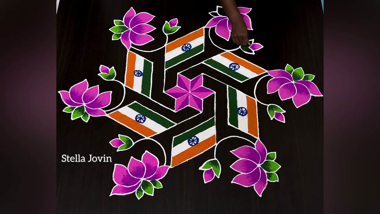 11 x 6 dots | Republic Day Rangoli | kolam with dots @RangolibyStellaJovin