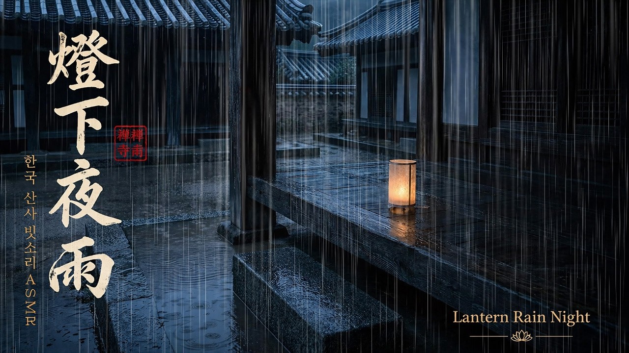 한국 산사 빗소리 | 마루 위 등불 · 밤비 ASMR | Korean Mountain Temple Rain