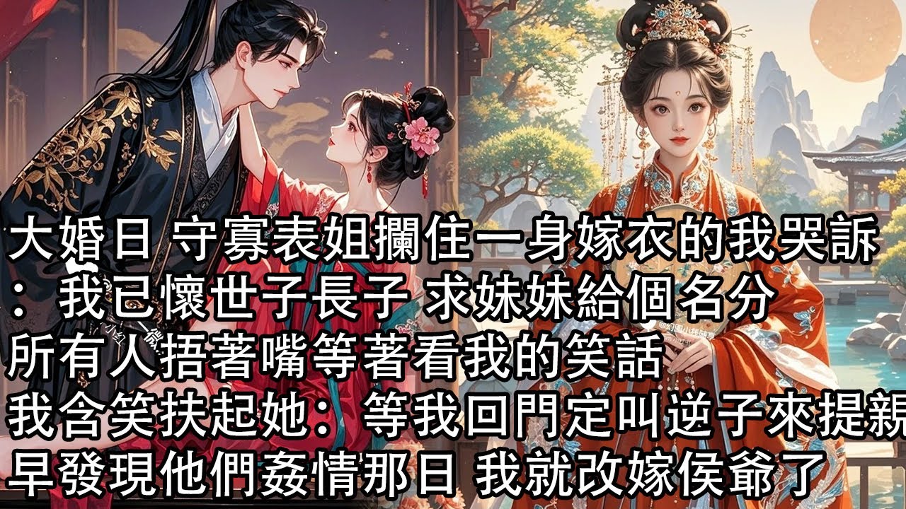 【一口氣看完】大婚日 守寡表姐攔住一身嫁衣的我哭訴：我已懷世子長子 求妹妹給個名分，所有人捂著嘴等著看我的笑話，我含笑扶起她：等我回門定叫逆子來提親，早發現他們姦情那日 我就改嫁侯爺了