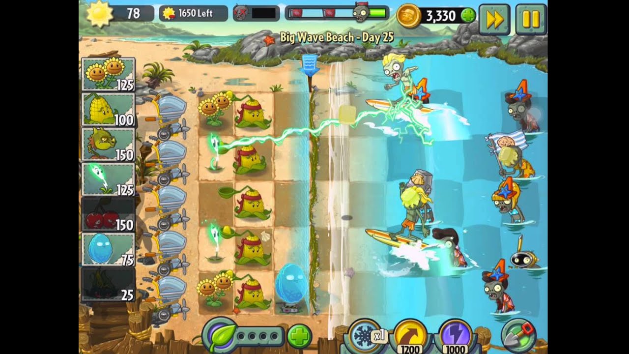 Plants vs Zombies 2 : Big Wave Beach Day 25 Walkthrough