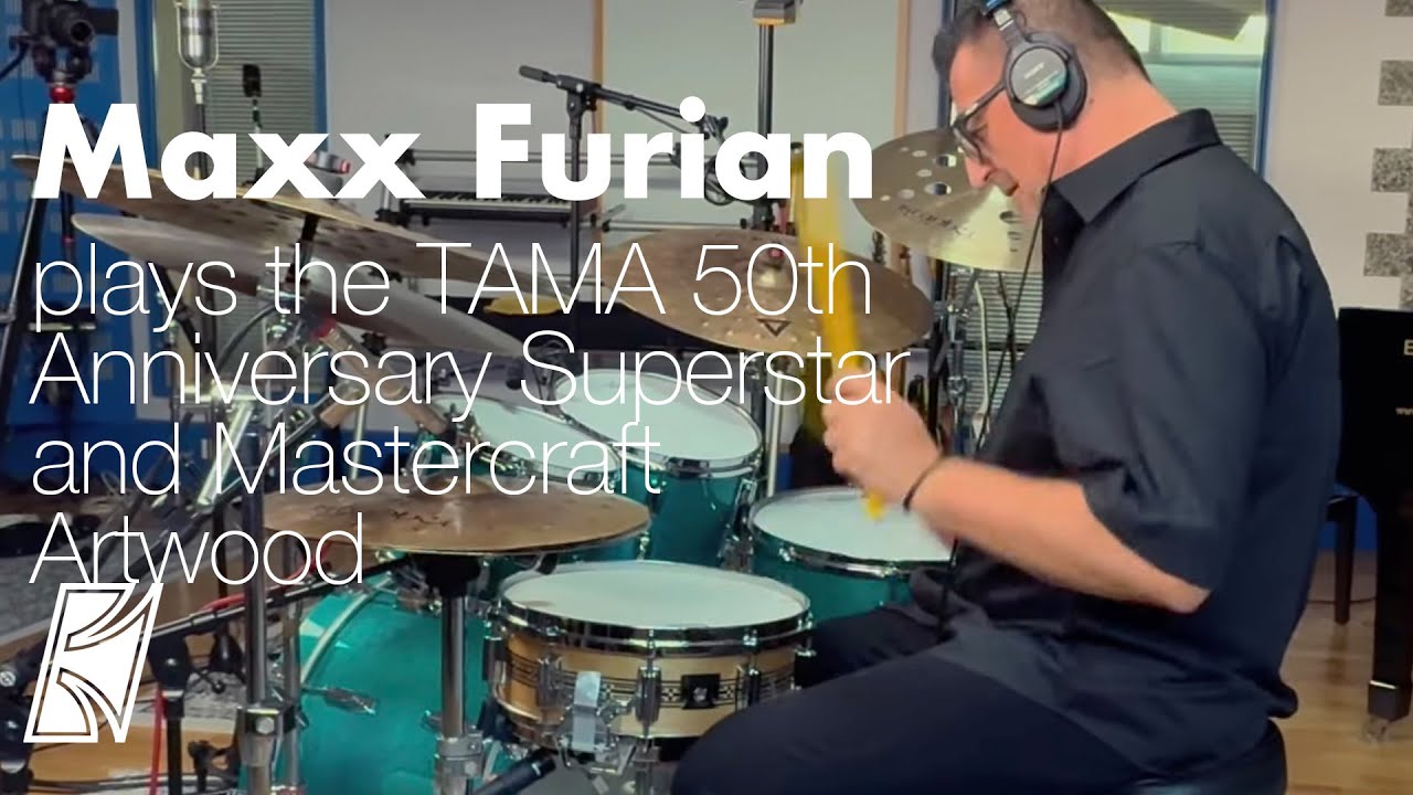 Maxx Furian plays the TAMA 50th Anniversary Superstar kit and Mastercraft Artwood snare drum.