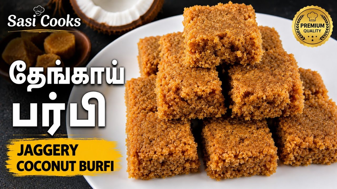 Coconut Burfi with jaggery | Easy method | Recipe in Tamil | Sasi Cooks