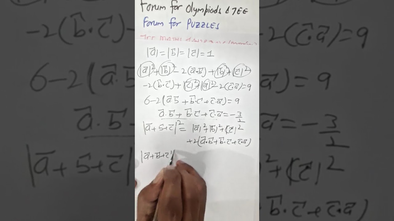 JAN 28 2026 M For three Unit Vectors ā,ɓ,ĉ satisfying |ā-ɓ|²+|ɓ-ĉ|²+|ĉ-ā|²=9 and |2ā+kɓ+kĉ|=3..