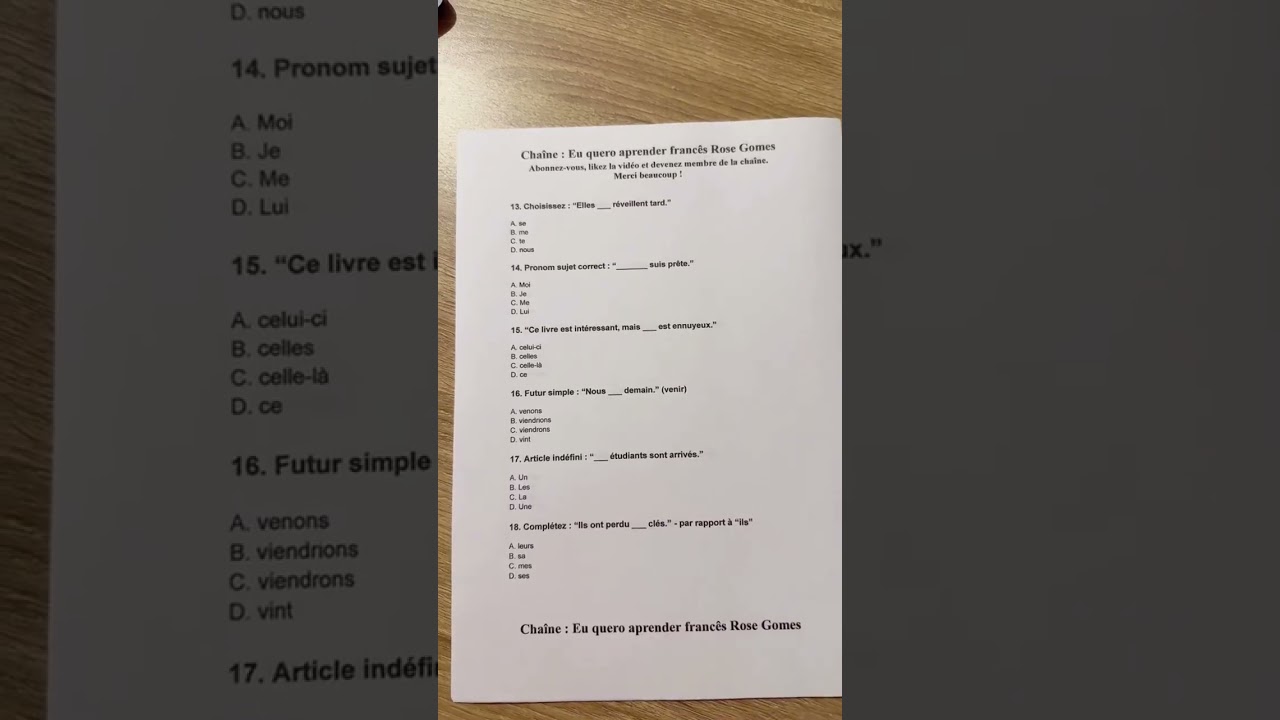 Exercice de français : Quiz de grammaire