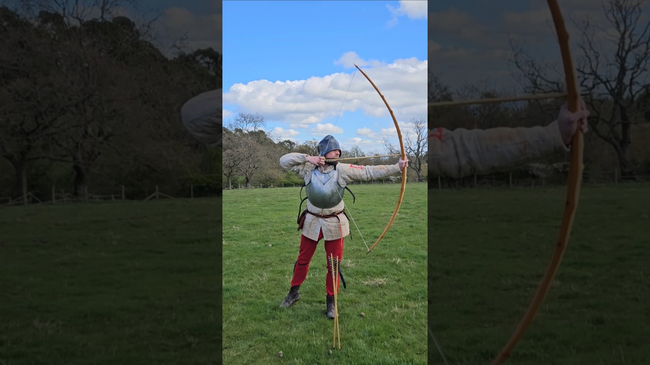 heavy warbow archery in globular breastplate and sallet. 142@30 Medieval English Longbow