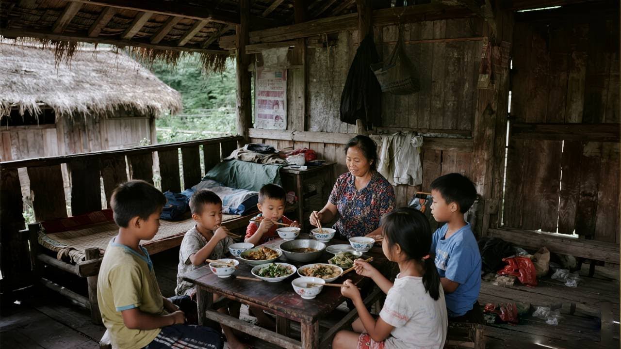 【一家七口隐居深山】饭后妈妈去后山干活，家里留姐姐照顾妹妹，一家七口隐居的幸福生活！#农村生活#vlog