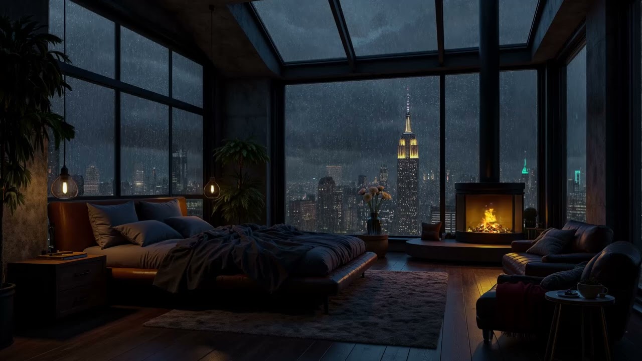 Heavy Rain Outside a Manhattan Apartment 🌧️ Relaxing Night
