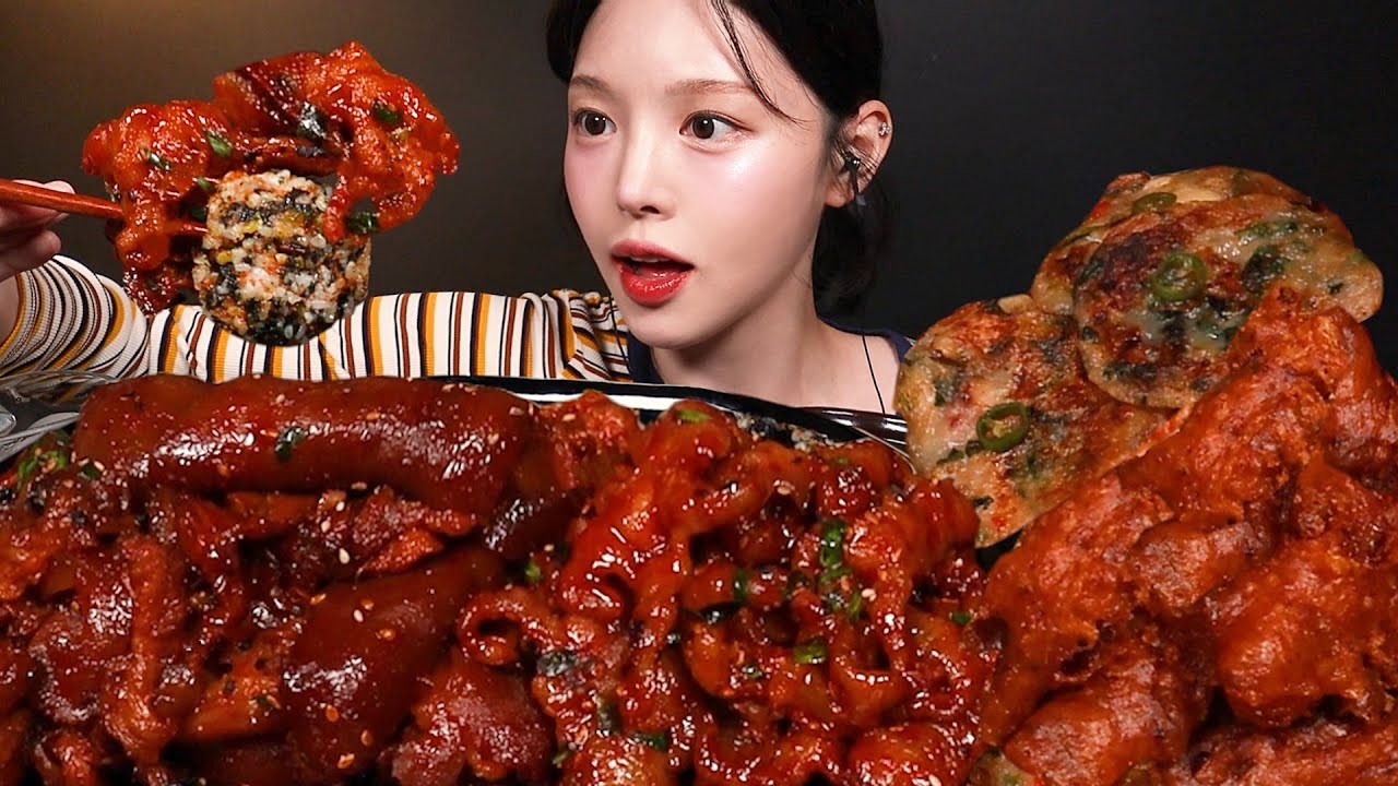 SUB)야들쫀득 매운족발 먹방!🔥불닭발에 바삭쫀득 닭발튀김까지 한식 꿀조합 Spicy Jokbal & Korean Pancake Mukbang Asmr