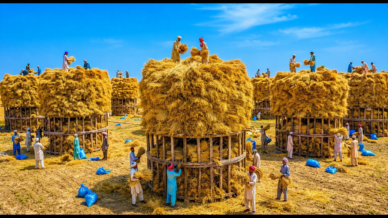 Pakistani Wheat FARMING TECHNIQUE Using a TRADITIONAL WHEAT HARVESTING METHOD - @AmazingExperts