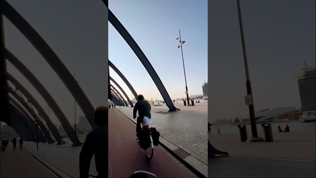 Sunset ride through the Ij Boulevard in the back of Central Station in Amsterdam