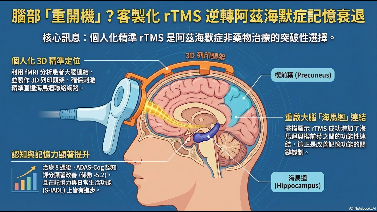 打擊阿茲海默症的新武器！功能性核磁共振(fMRI)精準導航重複經顱磁刺激(rTMS)，活化你的「海馬迴記憶網絡」