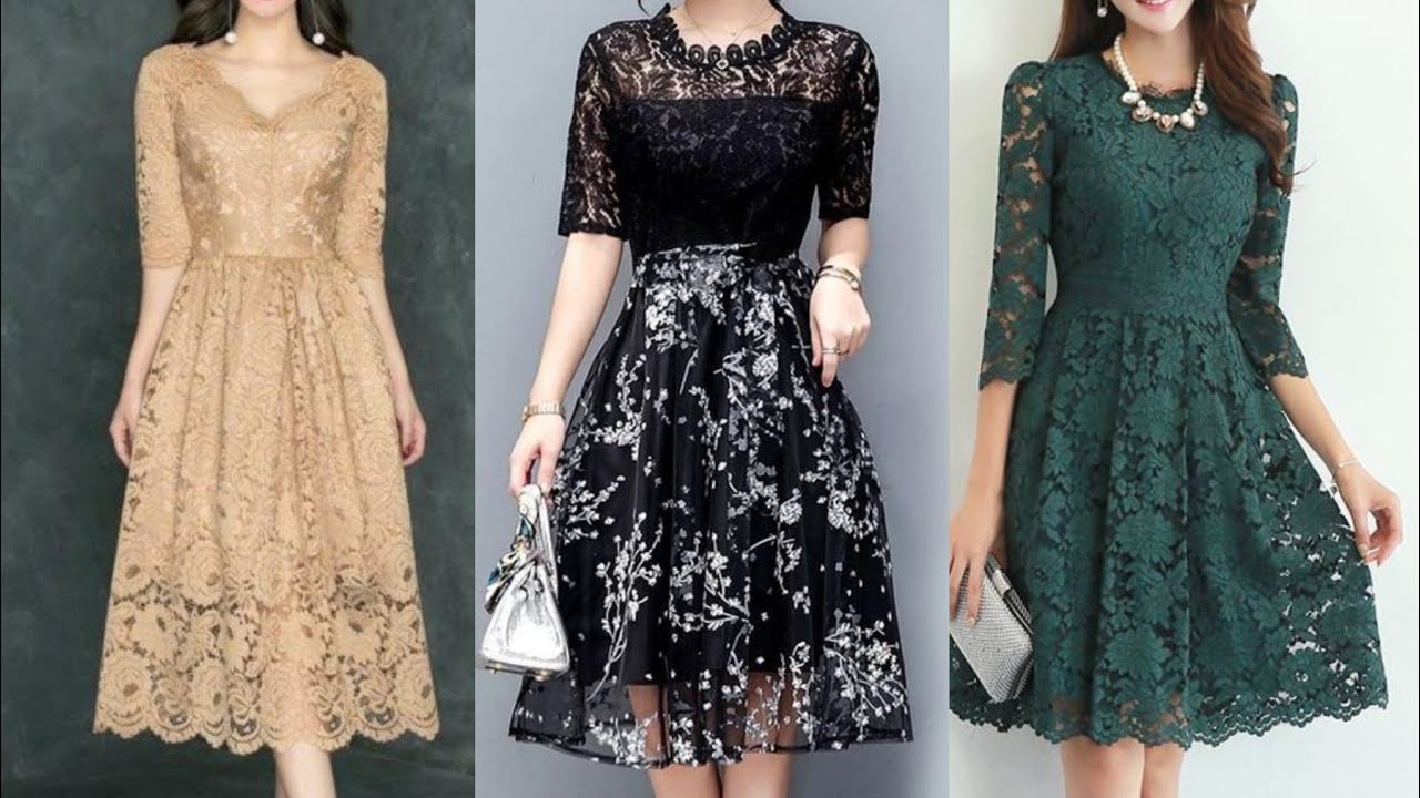top most beautiful and luxury summer party wear floral lace skater dress frock designs 2020