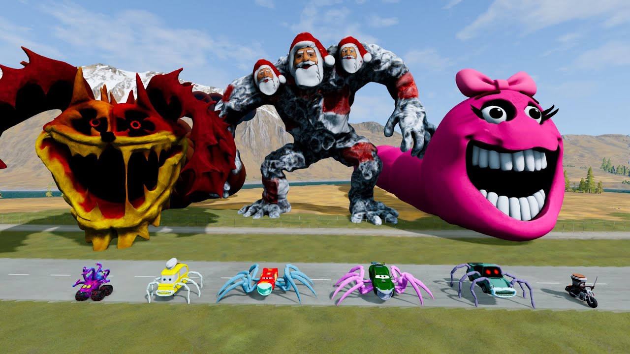 ALL MONSTERS Big & Small Cars with NEW GOO GOO GAGA BOSS & Hungry Worm Daddy – BeamNG Drive
