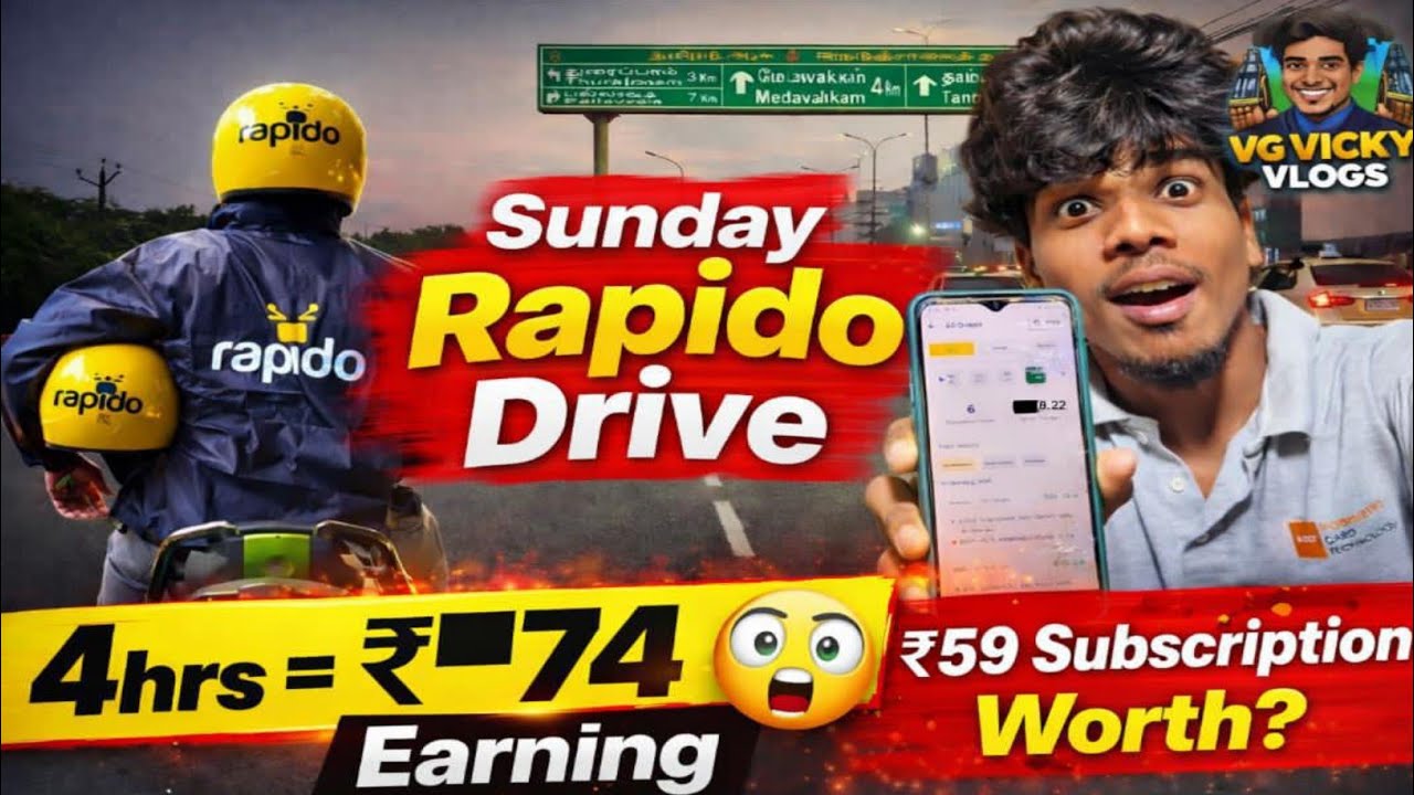 Sunday Rapido Drive 🚴‍♂️ | 4 Hours Drive | Total Earning 💰 | ₹59 Subscription Worth ah?
