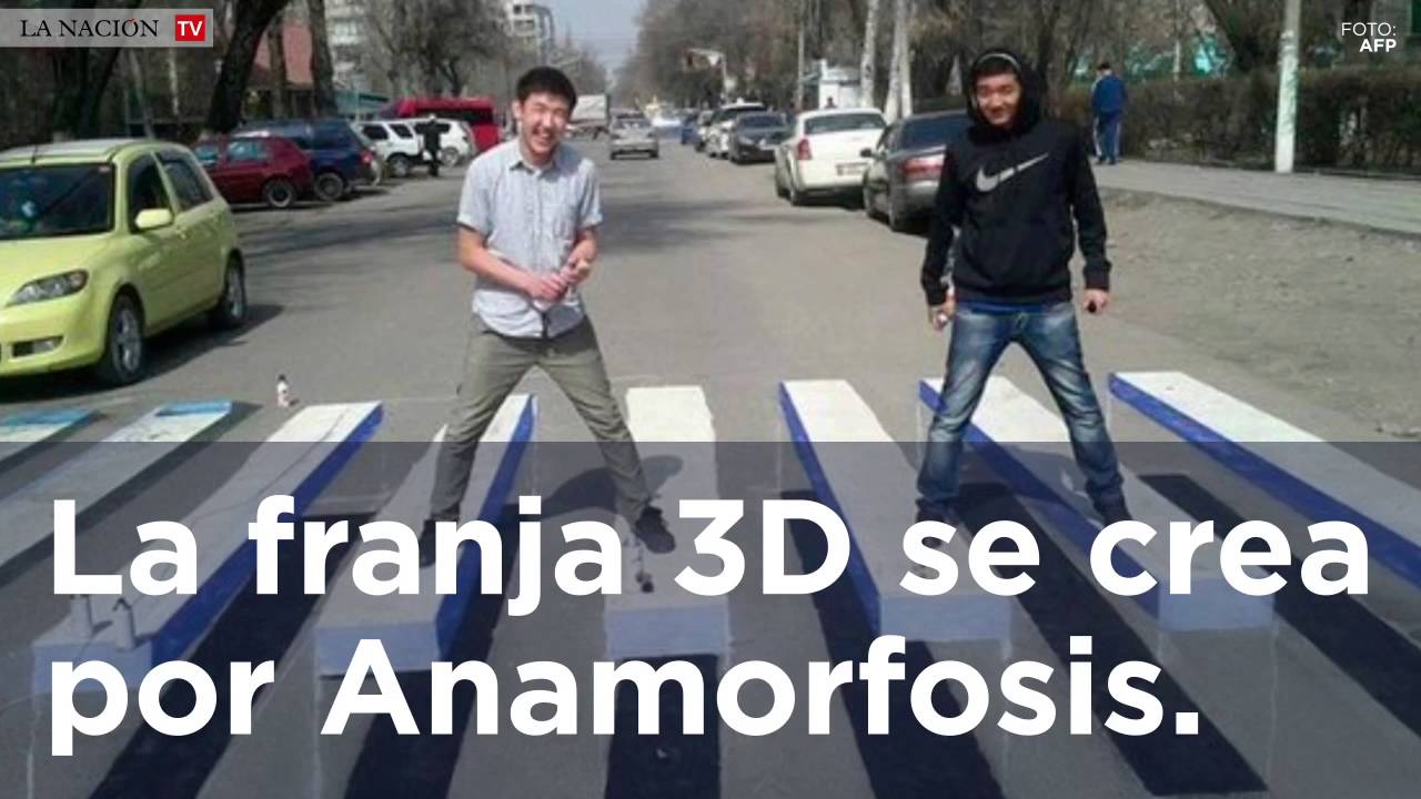 Ingeniosa franja peatonal 3D hace que los coches frenen