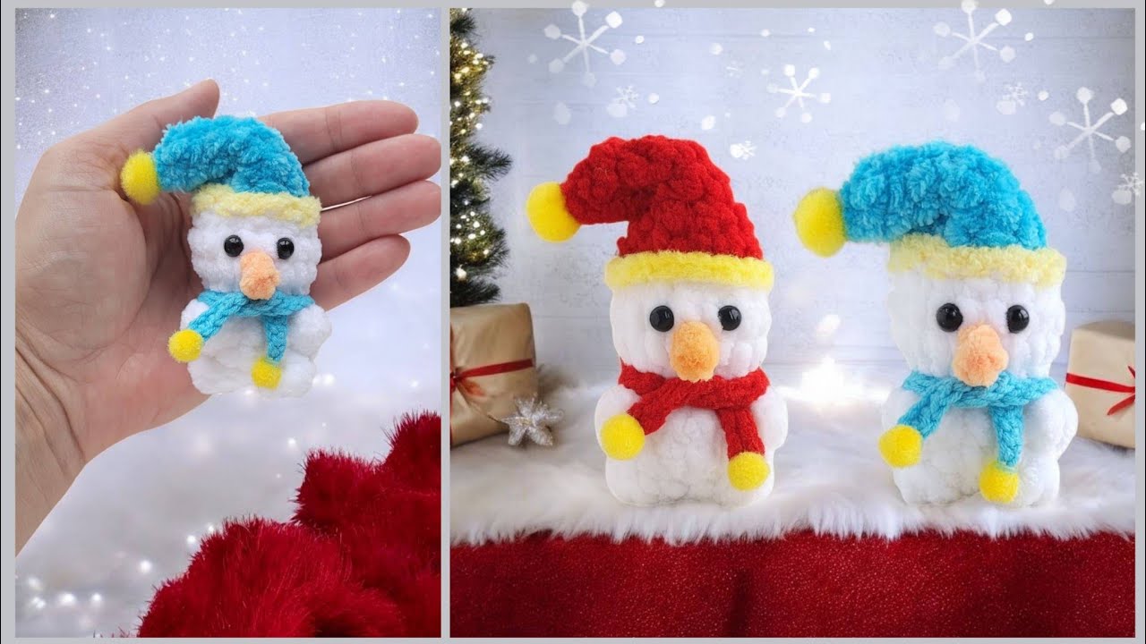 ⛄Несложный Снеговик брелок крючком из плюшевой пряжи⛄crochet snowman tutorial⛄Schneemann häkeln