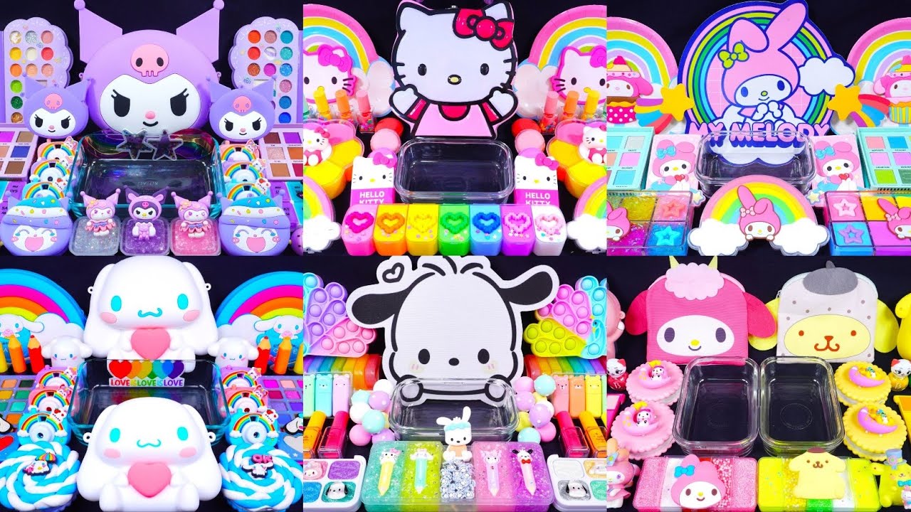 [2Hour video]Sanrio Series Slime! Mixing Makeup into clear slime! 🌈ASMR🌈#satisfying #슬라임 (332)