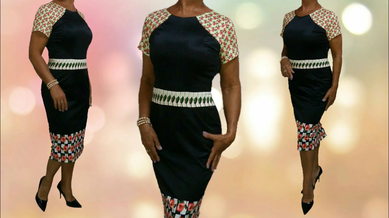 VESTIDO TUBINHO COM RECORTES FLORAIS - Modelagem/Corte/Costura