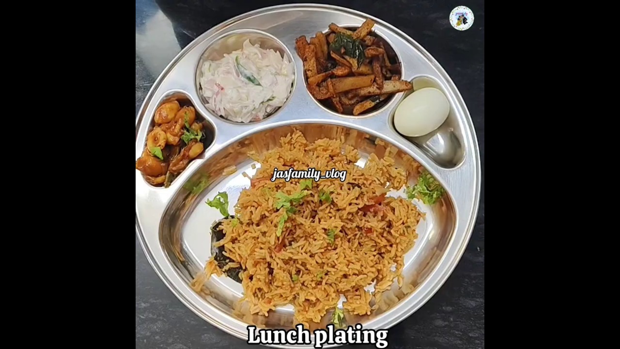 Today plating video#tomatobriyani #boiledegg #potatofry #onionraita #kanavai #homemade #healthylunch