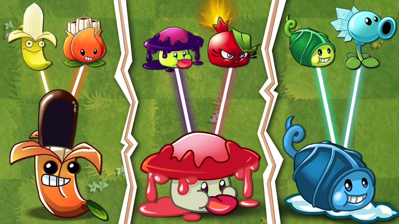 Banana A.K.E.E., Explode-o-shroom, and Snow Pod. Hybrids in PvZ 2, just like PvZ Fusion