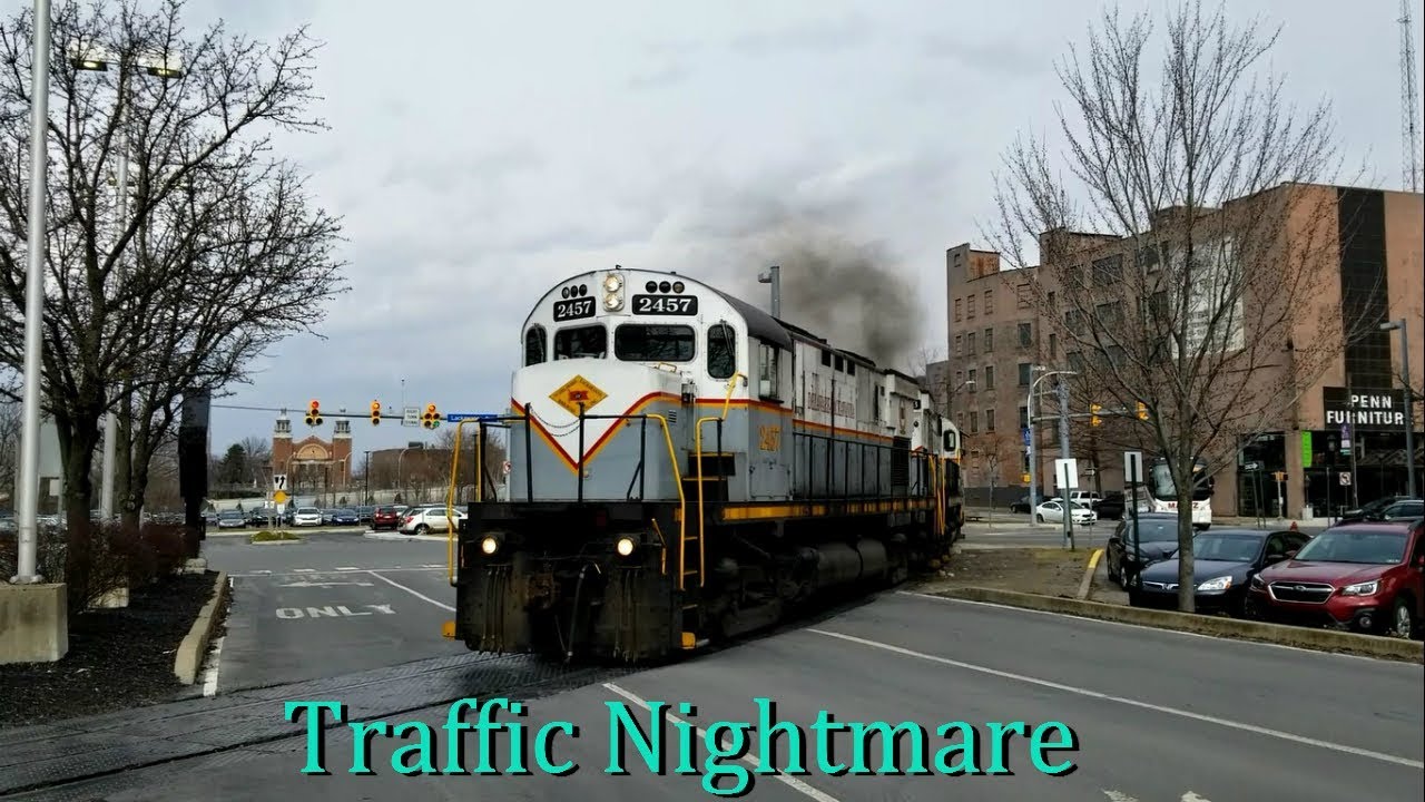 Scranton Street Running Train- Truck Tries To Escape!