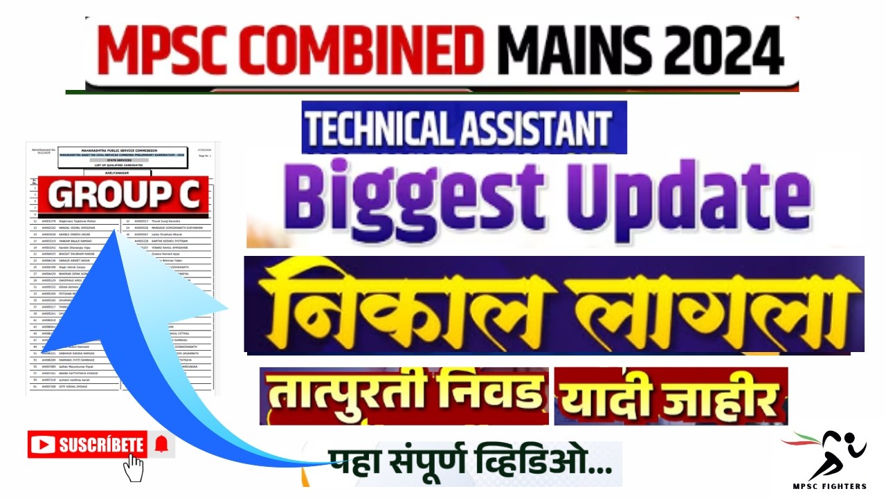 MPSC Group-C Update2026🔥 MPSC Combined Group C Mains 2024 Result 📢| Tech Assistant  Selection List