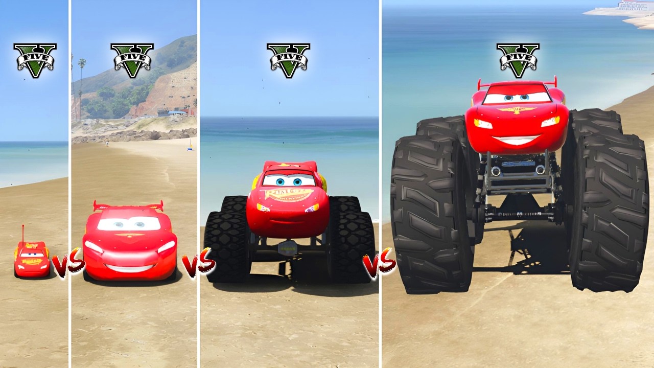 GTA 5 SMALLEST vs MEDIUM vs BIGGEST GIANT LIGHTNING MCQUEEN MONSTER TRUCK CAR